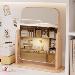 簡約桌上型化妝鏡可旋轉家用學生宿舍木質元素隨身可立桌面梳妝鏡子