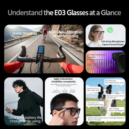 E03800W高清防抖智能攝影機錄像藍牙眼鏡拍照拍攝識別繙譯眼鏡