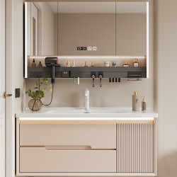 奶油風陶瓷一體盆浴室櫃衛生間洗手盆洗臉盆櫃組合洗漱台盆衛浴櫃