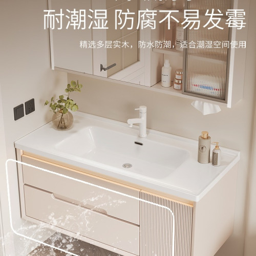 奶油風陶瓷一體盆浴室櫃衛生間洗手盆洗臉盆櫃組合洗漱台盆衛浴櫃 奶油風陶瓷一體盆浴室櫃衛生間洗手盆洗臉盆櫃組合洗漱台盆衛浴櫃