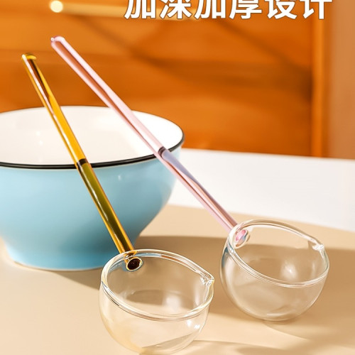 高硼矽玻璃勺耐高溫長柄高顔值咖啡勺湯勺廚房潑油調料味勺子 高硼矽玻璃勺耐高溫長柄高顔值咖啡勺湯勺廚房潑油調料味勺子