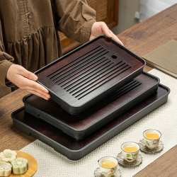 家用茶盤乾泡台托盤小型瀝儲水式茶台功夫茶具密胺竹製茶海方形無