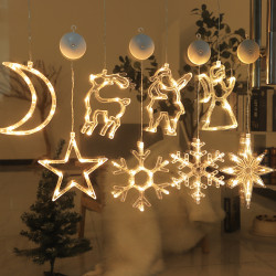 WOW燈串麋鹿鈴鐺房間窗簾派對聖誕節日裝飾吸盤燈店鋪櫥窗布