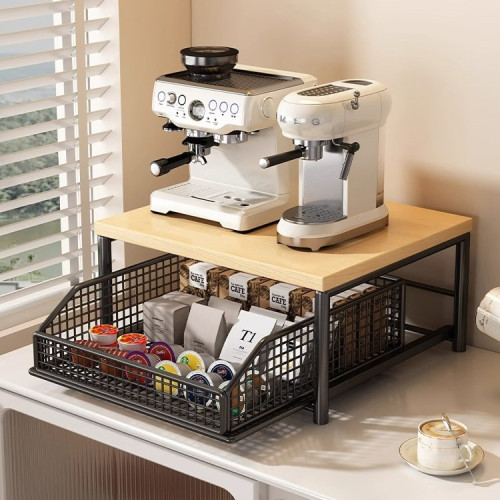 抽拉廚房微波爐置物架咖啡機台面茶包儲物盒電飯煲空氣炸鍋收納架 抽拉廚房微波爐置物架咖啡機台面茶包儲物盒電飯煲空氣炸鍋收納架