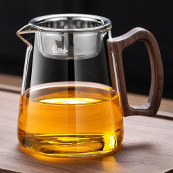 加厚玻璃公道杯胡桃木帶把耐熱家用分茶器倒茶杯過濾功夫茶具