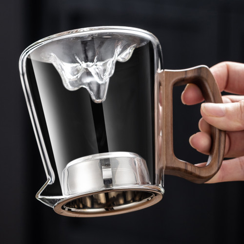 加厚玻璃公道杯胡桃木帶把耐熱家用分茶器倒茶杯過濾功夫茶具 加厚玻璃公道杯胡桃木帶把耐熱家用分茶器倒茶杯過濾功夫茶具