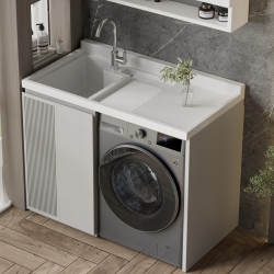 不鏽鋼烤漆洗衣機一體櫃陽台洗衣櫃組合伴侶石英石洗衣盆切角定