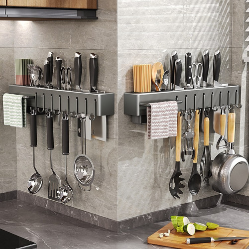 多功能刀架廚房刀具用品置物架筷籠一體收納架筷子筒壁掛式免打孔 多功能刀架廚房刀具用品置物架筷籠一體收納架筷子筒壁掛式免打孔