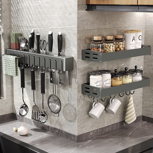 多功能刀架廚房刀具用品置物架筷籠一體收納架筷子筒壁掛式免打孔 多功能刀架廚房刀具用品置物架筷籠一體收納架筷子筒壁掛式免打孔