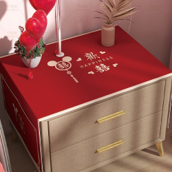 床頭櫃蓋布結婚桌布紅色喜慶新婚布置裝飾臥室婚房桌面防塵罩蓋巾
