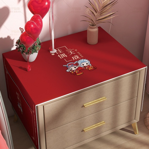 床頭櫃蓋布結婚桌布紅色喜慶新婚布置裝飾臥室婚房桌面防塵罩蓋巾 床頭櫃蓋布結婚桌布紅色喜慶新婚布置裝飾臥室婚房桌面防塵罩蓋巾