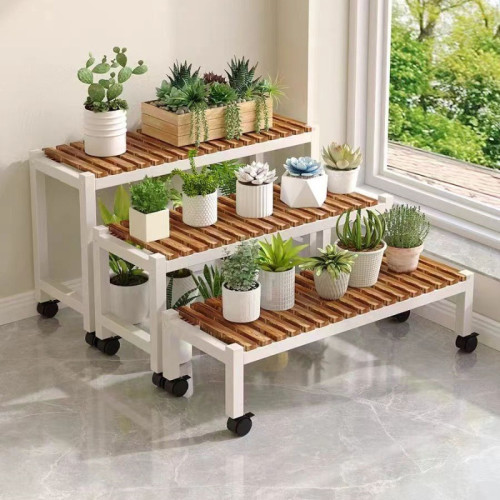 帶輪花架子客廳落地式新款可移動陽台置物架庭院多層階梯式花盆架 帶輪花架子客廳落地式新款可移動陽台置物架庭院多層階梯式花盆架