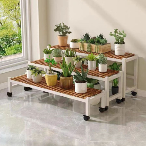 帶輪花架子客廳落地式新款可移動陽台置物架庭院多層階梯式花盆架 帶輪花架子客廳落地式新款可移動陽台置物架庭院多層階梯式花盆架