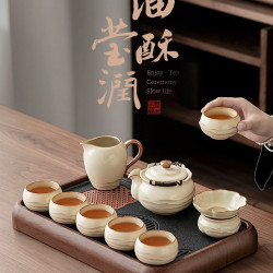 水墨年輕人汝窰茶具套裝家用輕奢陶瓷泡茶壺茶杯茶盤2025新款