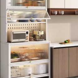 廚房餐邊櫃鋼製落地多層多功能收納微波爐儲物碗櫃雙開門帶子