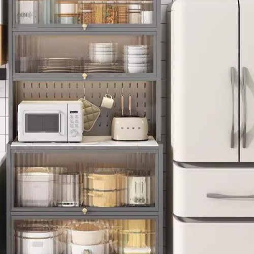 廚房餐邊櫃鋼製落地多層多功能收納微波爐儲物碗櫃雙開門帶子 廚房餐邊櫃鋼製落地多層多功能收納微波爐儲物碗櫃雙開門帶子