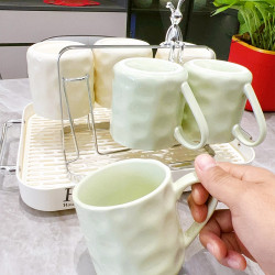 奶油風高顔值水具套裝2025新款客廳家用陶瓷杯子喬遷茶杯杯具托盤