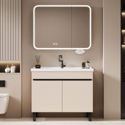 落地式太空鋁浴室櫃組合陶瓷一體盆洗臉盆洗手盆櫃美妝洗漱台鏡櫃