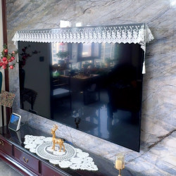 新款輕奢牛奶色蕾絲洋氣提亮電視蓋巾電視罩防塵罩歐式掛式坐式