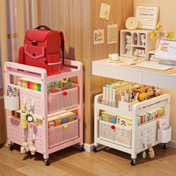 兒童書架放書包置物架可移動小推車書本收納架桌下多層帶滑輪