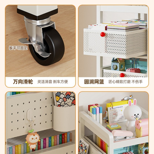 兒童書架放書包置物架可移動小推車書本收納架桌下多層帶滑輪 兒童書架放書包置物架可移動小推車書本收納架桌下多層帶滑輪
