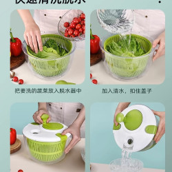 沙拉蔬菜脫水器家用瀝水甩乾機水果手動甩水籃廚房工具洗菜盆
