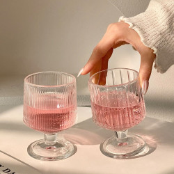 竪條紋矮款腳杯子ins高顔值家用玻璃杯飲料果汁水杯洋酒杯冰淇淋
