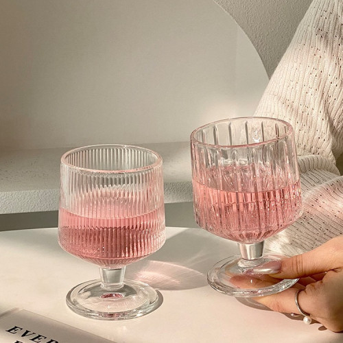 竪條紋矮款腳杯子ins高顔值家用玻璃杯飲料果汁水杯洋酒杯冰淇淋 竪條紋矮款腳杯子ins高顔值家用玻璃杯飲料果汁水杯洋酒杯冰淇淋