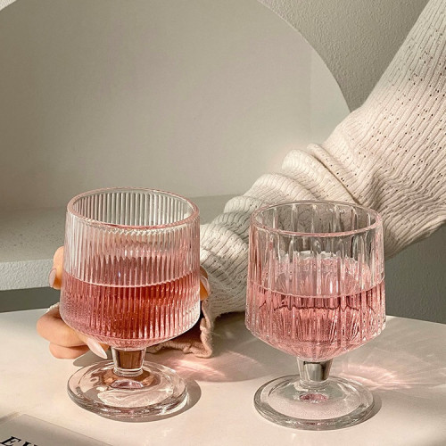 竪條紋矮款腳杯子ins高顔值家用玻璃杯飲料果汁水杯洋酒杯冰淇淋 竪條紋矮款腳杯子ins高顔值家用玻璃杯飲料果汁水杯洋酒杯冰淇淋