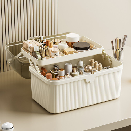 化妝品收納盒化妝箱多層折曡收納箱家用飾品整理盒口紅眼影收納盒 化妝品收納盒化妝箱多層折曡收納箱家用飾品整理盒口紅眼影收納盒