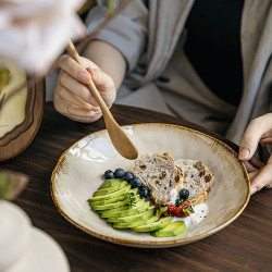 〖高顔值不規則深盤〗復古9英寸沙拉盤窰變釉陶瓷飯盤菜盤