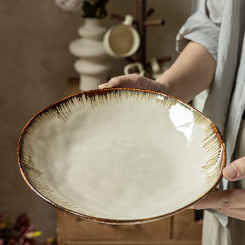 〖高顔值不規則深盤〗復古9英寸沙拉盤窰變釉陶瓷飯盤菜盤 〖高顔值不規則深盤〗復古9英寸沙拉盤窰變釉陶瓷飯盤菜盤