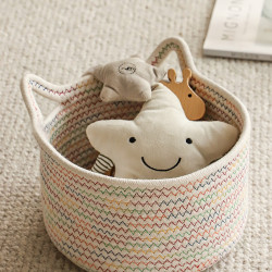 化妝品桌面收納盒手工編織棉線收納籃子化妝刷口紅零食雜物收納筐