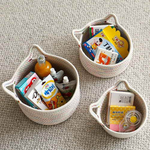 化妝品桌面收納盒手工編織棉線收納籃子化妝刷口紅零食雜物收納筐 化妝品桌面收納盒手工編織棉線收納籃子化妝刷口紅零食雜物收納筐