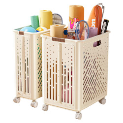 瑜珈墊收納筐帶輪家用運動工具整理羽毛球收納健身器材置物架