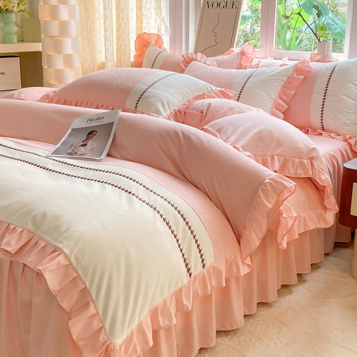 小清新純棉床上四件套新款床品被套防滑床裙床單北歐風水洗棉 小清新純棉床上四件套新款床品被套防滑床裙床單北歐風水洗棉