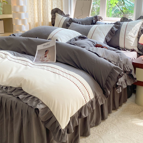 小清新純棉床上四件套新款床品被套防滑床裙床單北歐風水洗棉 小清新純棉床上四件套新款床品被套防滑床裙床單北歐風水洗棉