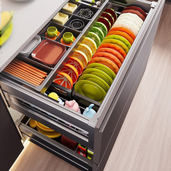 2025新款拉籃廚房櫥櫃碗籃雙層抽屜式太空鋁碗櫃抽拉式廚櫃碗碟架