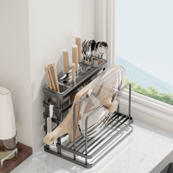 廚房刀架高顔值菜刀置物架多功能台面不鏽鋼放菜板刀具一體收納架