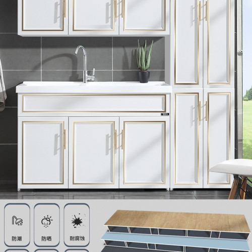 洗衣櫃一體雙盆人造石英石洗衣池帶搓板陽台太空鋁浴室櫃組合定 洗衣櫃一體雙盆人造石英石洗衣池帶搓板陽台太空鋁浴室櫃組合定