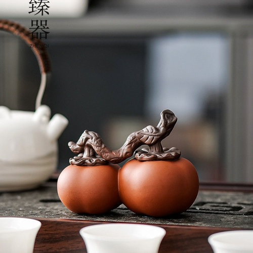 紫砂柿子茶寵擺件可養小茶玩好事成雙工藝品水果茶道配件 紫砂柿子茶寵擺件可養小茶玩好事成雙工藝品水果茶道配件