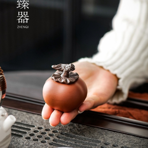 紫砂柿子茶寵擺件可養小茶玩好事成雙工藝品水果茶道配件 紫砂柿子茶寵擺件可養小茶玩好事成雙工藝品水果茶道配件