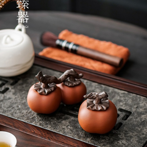 紫砂柿子茶寵擺件可養小茶玩好事成雙工藝品水果茶道配件 紫砂柿子茶寵擺件可養小茶玩好事成雙工藝品水果茶道配件