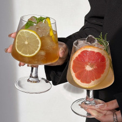 ins高腳水果茶杯玻璃杯網紅餐廳果汁氣泡水杯白蘭地杯冷飲料杯子