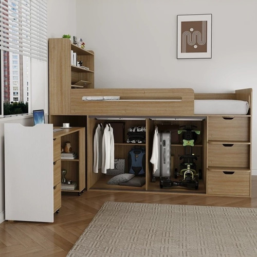 小戶型兒童半高床衣櫃一體多功能帶護欄床書桌收納櫃默認項絹花 小戶型兒童半高床衣櫃一體多功能帶護欄床書桌收納櫃默認項絹花