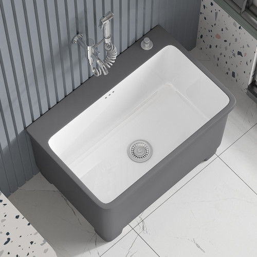 北歐灰色高腳拖把池陶瓷家用陽台衛生間拖布池四角墩布池洗拖布盆 北歐灰色高腳拖把池陶瓷家用陽台衛生間拖布池四角墩布池洗拖布盆