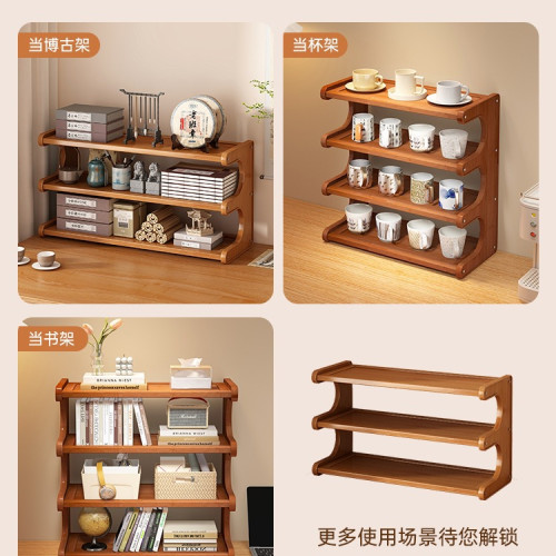 桌面茶杯茶葉置物架茶室茶桌小型博古架茶台茶具紫砂壺收納展示架