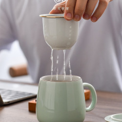 茶水分離茶杯陶瓷泡茶杯辦公室帶蓋過濾喝茶單個人馬克杯定