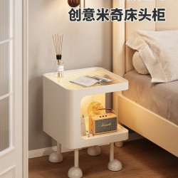 奶油風床頭櫃小型帶燈家用鐵藝臥室置物架2025款設計感床頭小邊幾