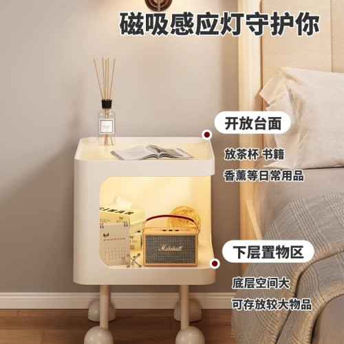 奶油風床頭櫃小型帶燈家用鐵藝臥室置物架2025款設計感床頭小邊幾 奶油風床頭櫃小型帶燈家用鐵藝臥室置物架2025款設計感床頭小邊幾